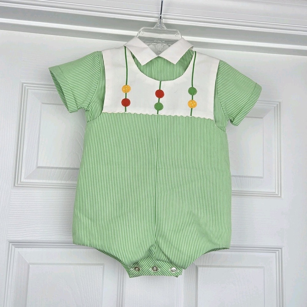Sylvia Whyte For Burdine's Sunshine Fashion Vtg Baby Romper Size L‎ 12-18m Green